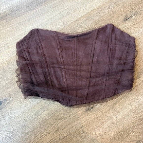 Zara Tops - Zara Brown Tulle Mesh Corset Top Boning Side Zip Womens Size Small